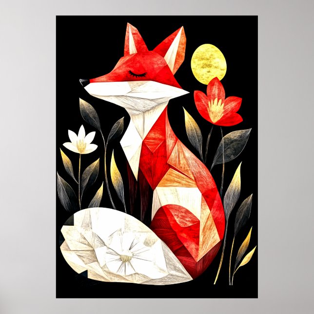 A stylized red fox with closed eyes poster (Front)