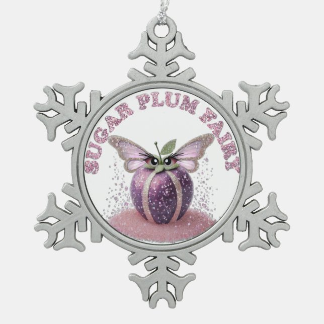 A Sugar Plum Fairy Snowflake Pewter Christmas Ornament (Front)