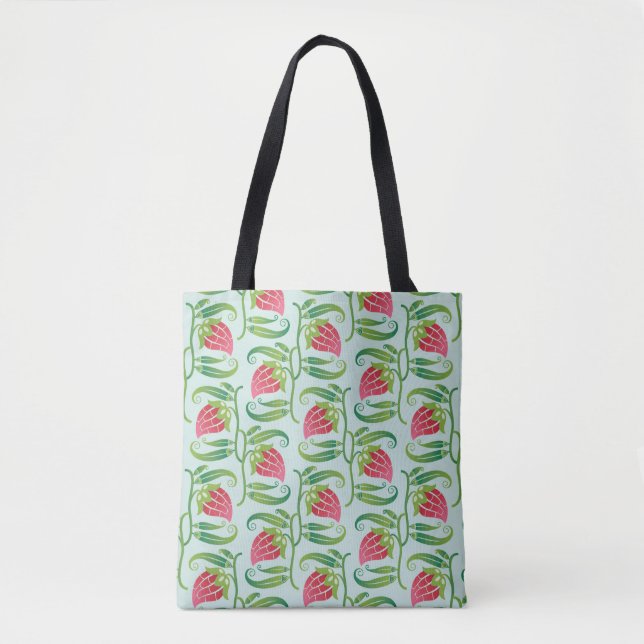 a summery seamless pattern featuring strawberries  tote bag (Front)