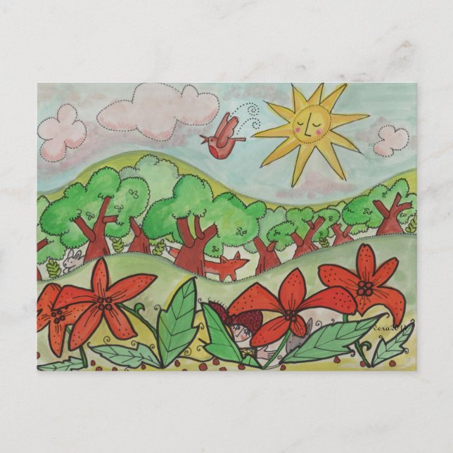 A Surprise in the Lilies Ukrainian Folk Art Postcard (Front)