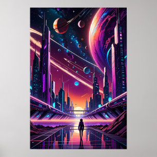 A Surreal Sunset Over the Futuristic Cityscape Poster
