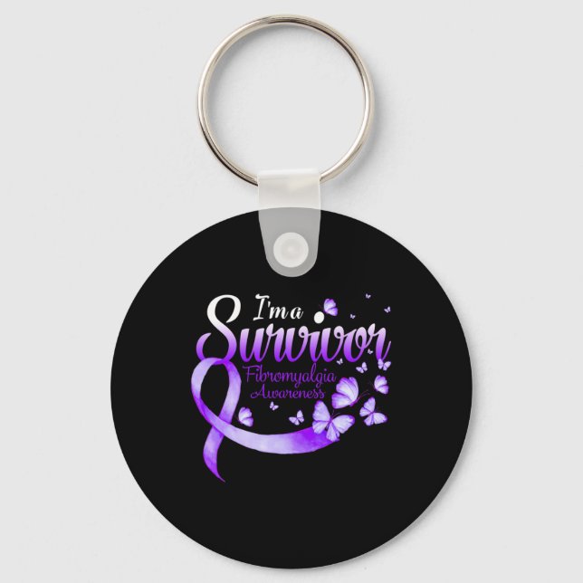 A Survivor Fibromyalgia Awareness Butterfly  Keychain (Front)