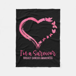 A Survivor Shirt Pink Butterfly Heart Breast Cance Fleece Blanket