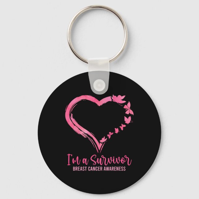 A Survivor Shirt Pink Butterfly Heart Breast Cance Keychain (Front)