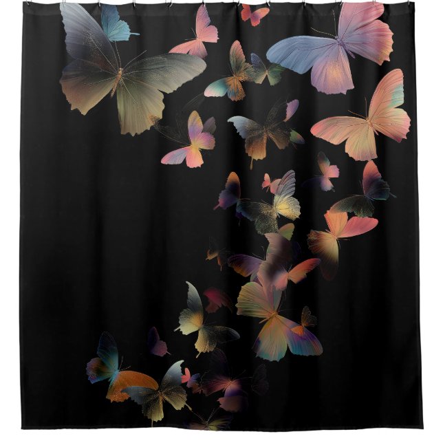 A Swarm of Butterflies - Pastel Rainbow on Black (Front)