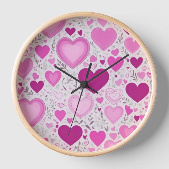 A sweet and charming pink hearts clock (Front)