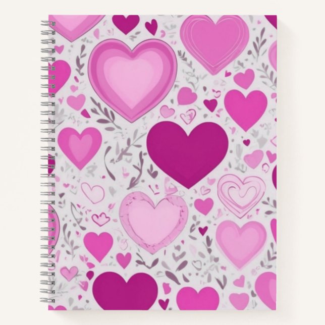 A sweet and charming pink hearts pattern notebook (Front)