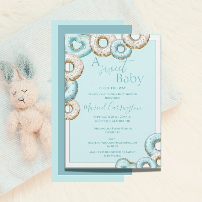 A Sweet Baby Blue Doughnuts Watercolor Baby Shower Invitation (Creator Uploaded)