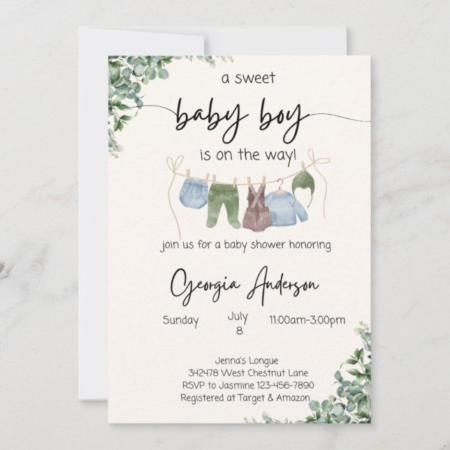 A Sweet Baby Boy Is On His Way Baby Shower Invites (Front)