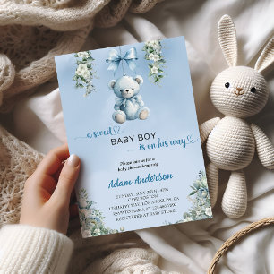 A Sweet Baby Boy Is On His Way – Bear Baby Shower Invitation