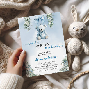 A Sweet Baby Boy Is On His Way – Bear Baby Shower Invitation