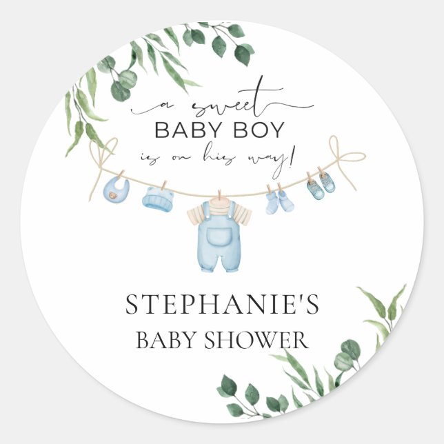 A sweet baby boy is on his way Laundry Blue  Classic Round Sticker (Front)