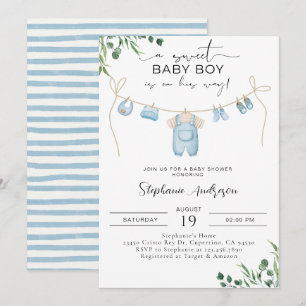 A sweet baby boy is on his way Laundry Blue Invitation