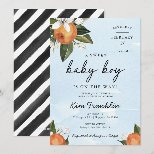 A Sweet Baby Boy is on the Way Clementine Orange I Invitation (Front/Back)