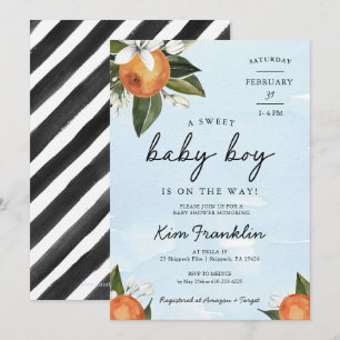A Sweet Baby Boy is on the Way Clementine Orange I Invitation