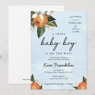 A Sweet Baby Boy is on the Way Clementine Orange Invitation