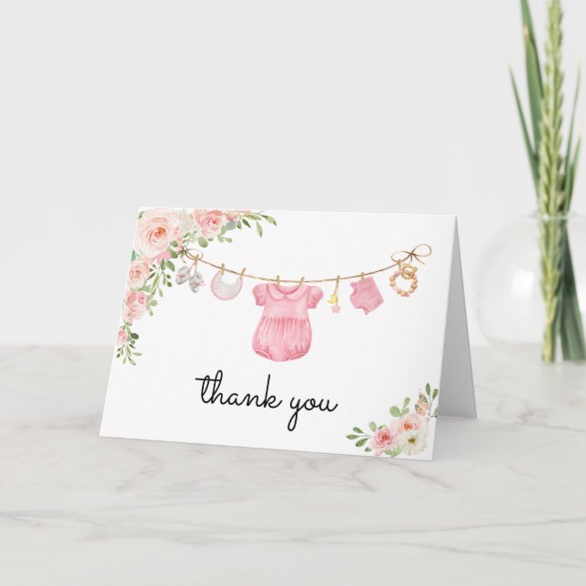 A Sweet Baby Girl Baby Clothes  Thank You Card (Front)