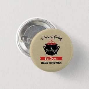 A Sweet Baby Is Brewing Halloween Baby Shower 1 Inch Round Button