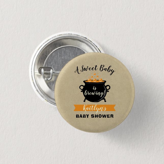 A Sweet Baby Is Brewing Halloween Baby Shower 1 Inch Round Button (Front & Back)