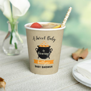 A Sweet Baby Is Brewing Halloween Baby Shower Paper Cups