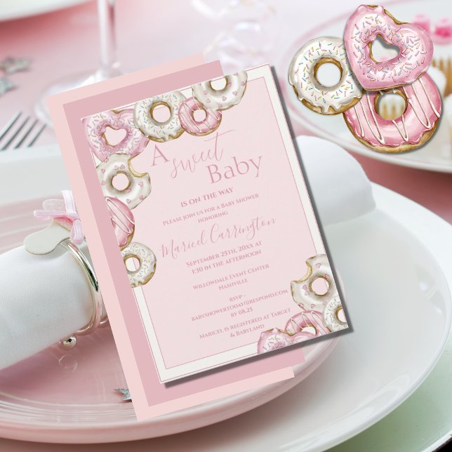 A Sweet Baby Pink Doughnuts Watercolor Baby Shower Invitation (Creator Uploaded)