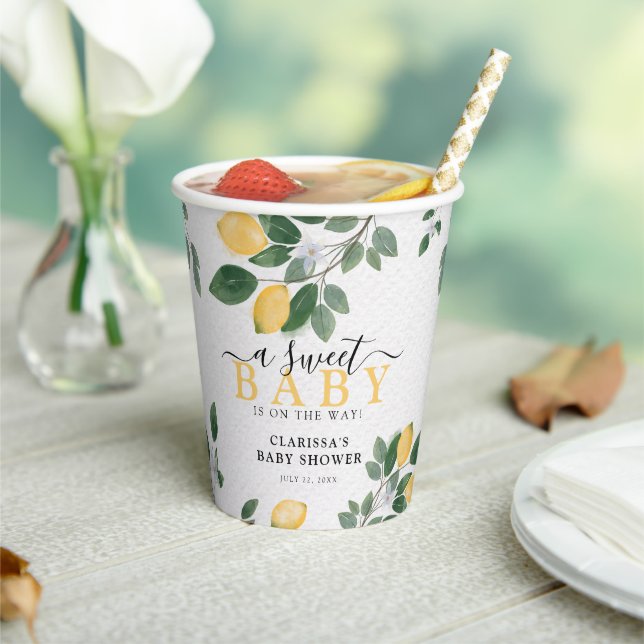 A Sweet Baby Watercolor Lemon Baby Shower Paper Cups (Insitu)