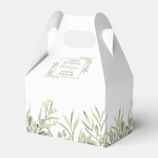 A Sweet Beginning Greenery Thank You Wedding Favor Box (Front Side)