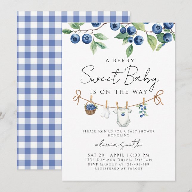  A Sweet Berry Blueberry Baby Shower  Invitation (Front/Back)