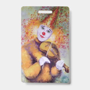 A sweet clown playing the violin badge