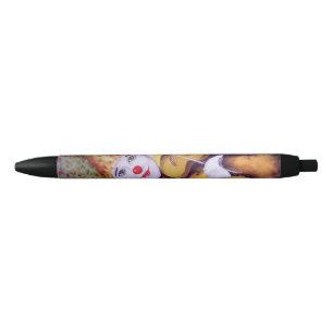 A sweet clown playing the violin black ink pen