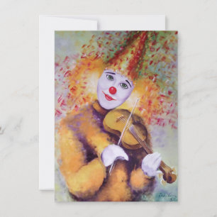 A sweet clown playing the violin invitation