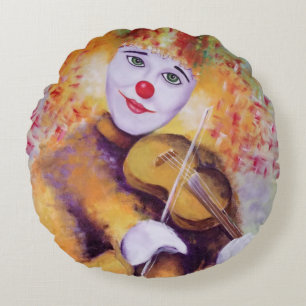 A sweet clown playing the violin round pillow