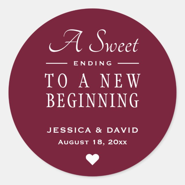 A Sweet Ending Burgundy Wedding Favour Sticker (Front)