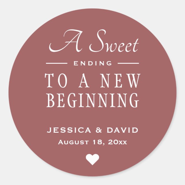 A Sweet Ending Marsala Wedding Favour Sticker (Front)
