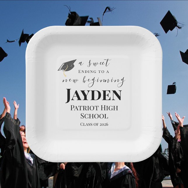 A Sweet Ending New Beginning Graduation Dessert Paper Plate (Creator Uploaded)