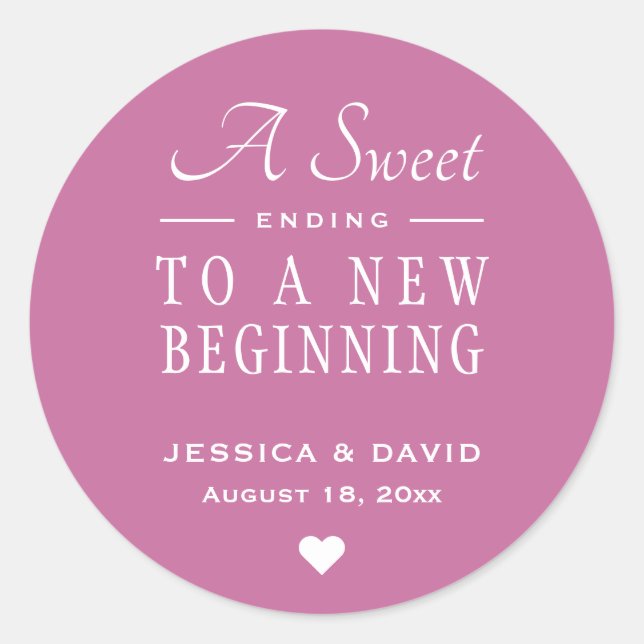 A Sweet Ending Pink Wedding Favour Sticker (Front)