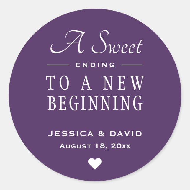 A Sweet Ending Purple Wedding Favour Sticker (Front)