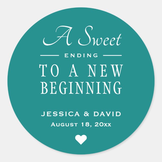 A Sweet Ending Teal Wedding Favour Sticker (Front)