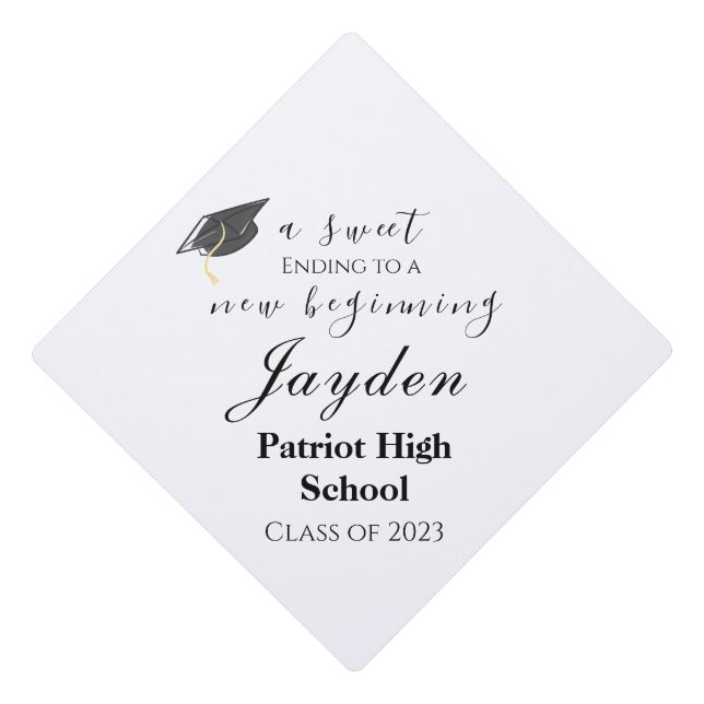 A Sweet Ending to a New Beginning Graduation Graduation Cap Topper (Front)