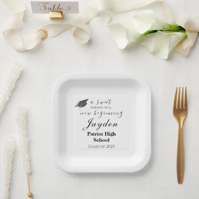 A Sweet Ending to a New Beginning Graduation Paper Plate (Wedding)