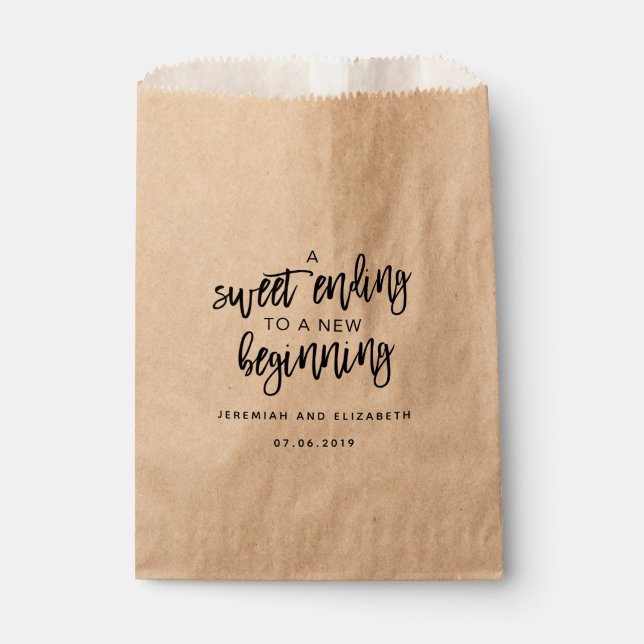 A Sweet Ending to a New Beginning Wedding Favour Bag (Front)