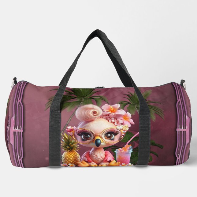 A sweet flamingo in a tropical paraise duffle bag (Front)