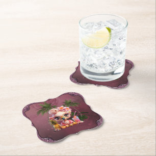 A sweet flamingo in a tropical paraise paper coaster