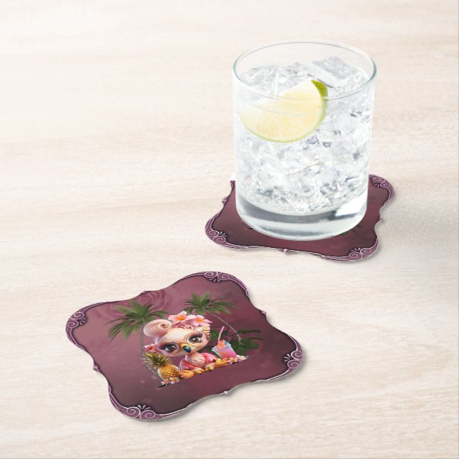 A sweet flamingo in a tropical paraise paper coaster (Insitu)