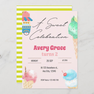 A Sweet Icecream Summer Birthday Party Invitation