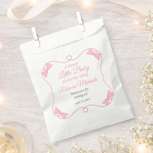 A Sweet Little Baby Pink Bows Girl Baby Shower Favour Bag (Clipped)