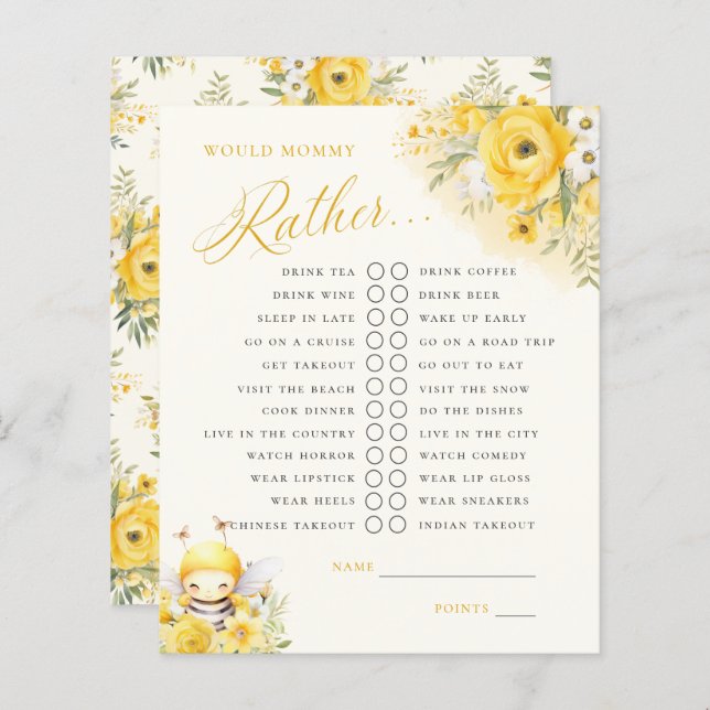 A Sweet Little Honey Bee Would Mommy Rather Game (Front/Back)