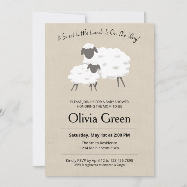 A Sweet Little Lamb Baby Shower Invitation (Front)