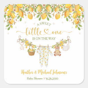 A Sweet Little One Lemon Citrus Baby Shower Square Sticker