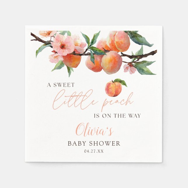 A Sweet Little Peach Baby Shower Napkin (Front)